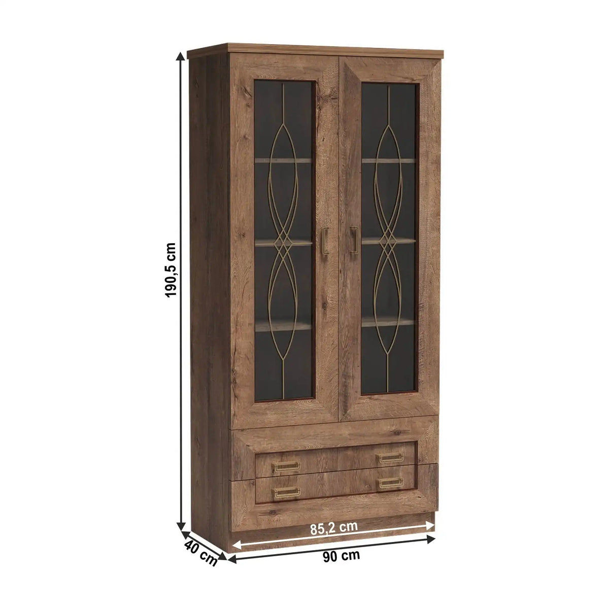 Vitrina TEDY Tip T8, stejar lefkas, PAL melaminat, 90x44x191 cm