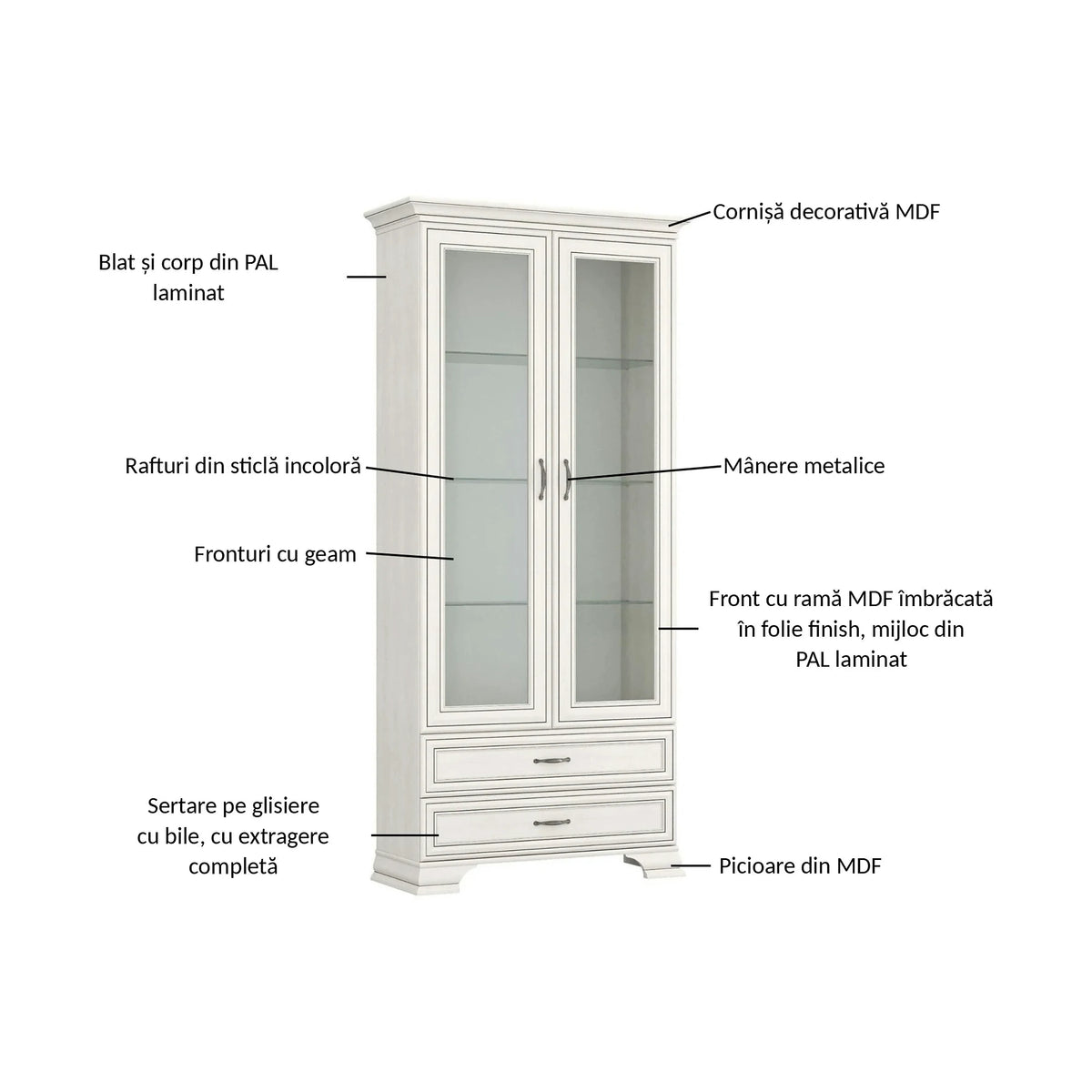 Vitrina TIFFANY II, grej, PAL laminat, 99x40x212 cm