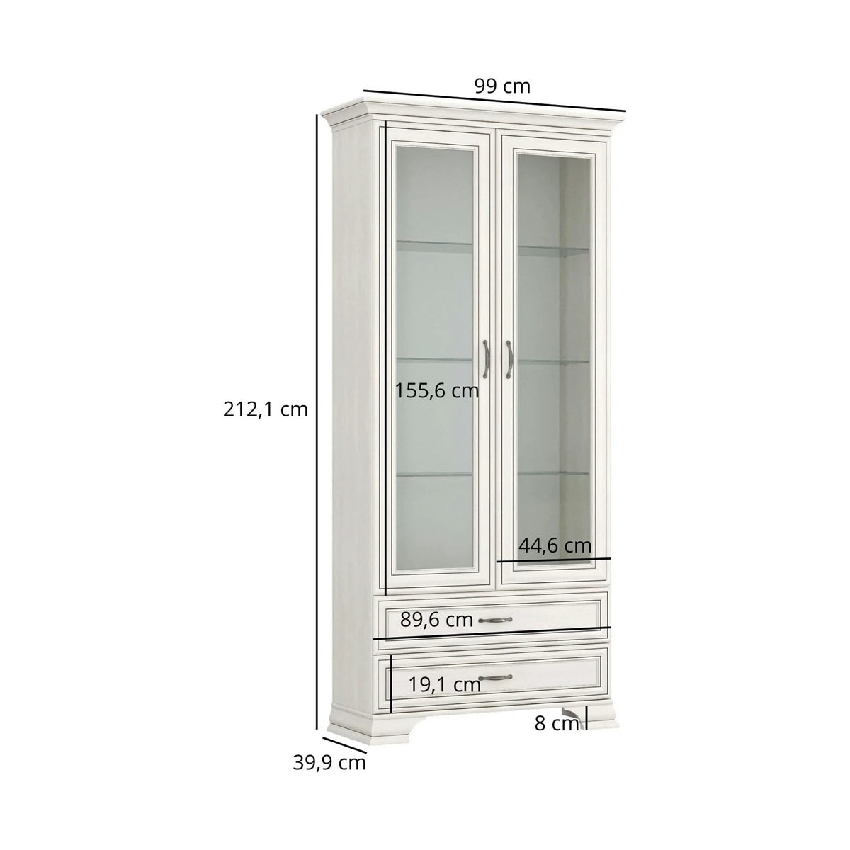 Vitrina TIFFANY II, grej, PAL laminat, 99x40x212 cm
