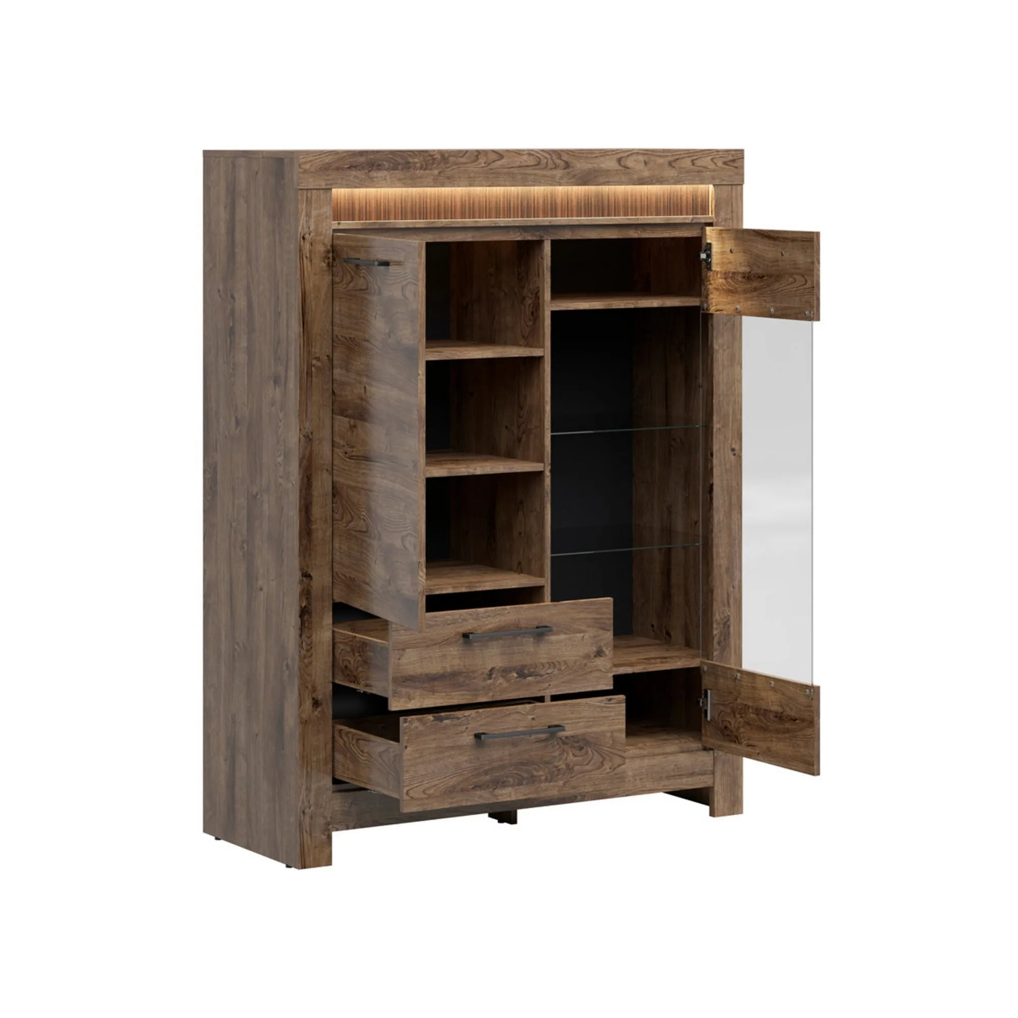 Vitrina TORIN, stejar, PAL/sticla securizata, 114x45x150 cm