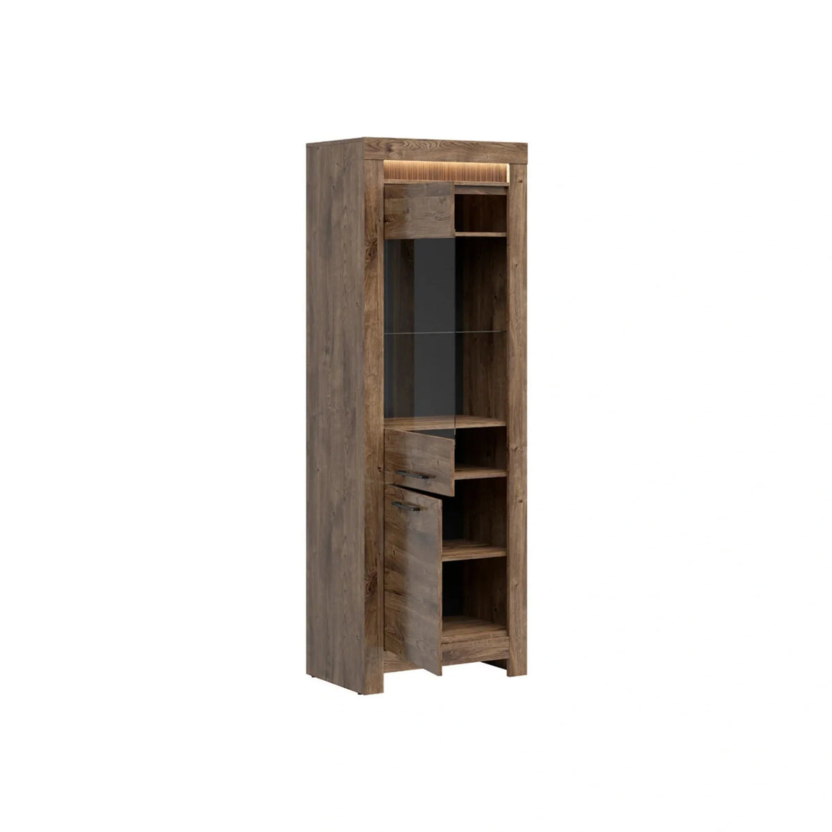 Vitrina TORIN, stejar, PAL/sticla securizata, 71x45x200 cm