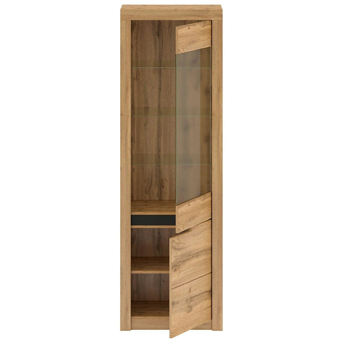 Vitrina TORONTA A1, stejar wotan, DTD laminat, dechidere dreapta, 63x40x197 cm