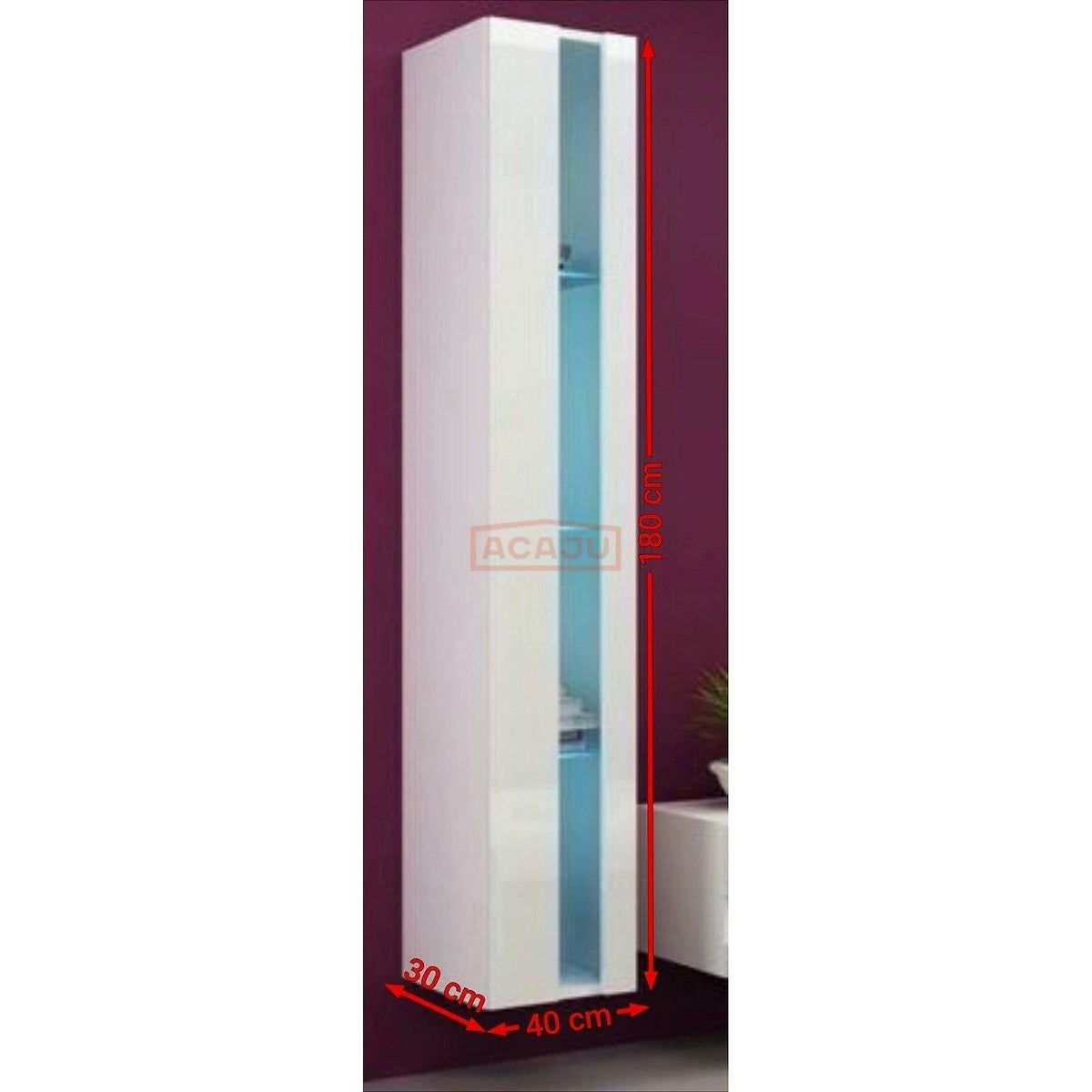 Vitrina VIGO NEW 180, alb, PAL laminat/MDF laminat, 40x30x180 cm