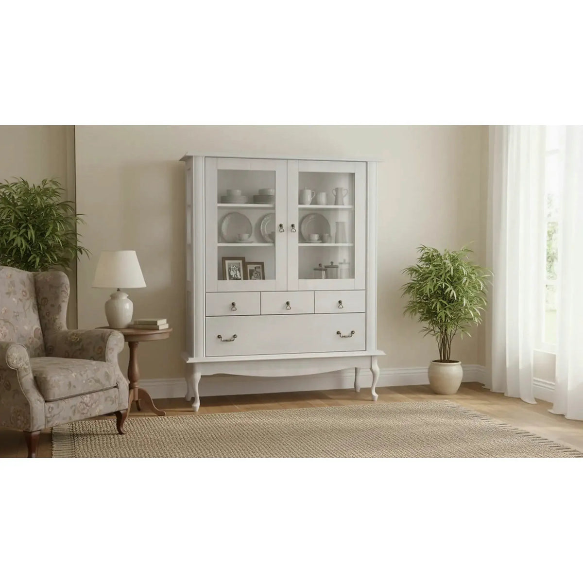 Vitrina VILAR DA5, pin alb, DTD laminat, 125x42x158 cm