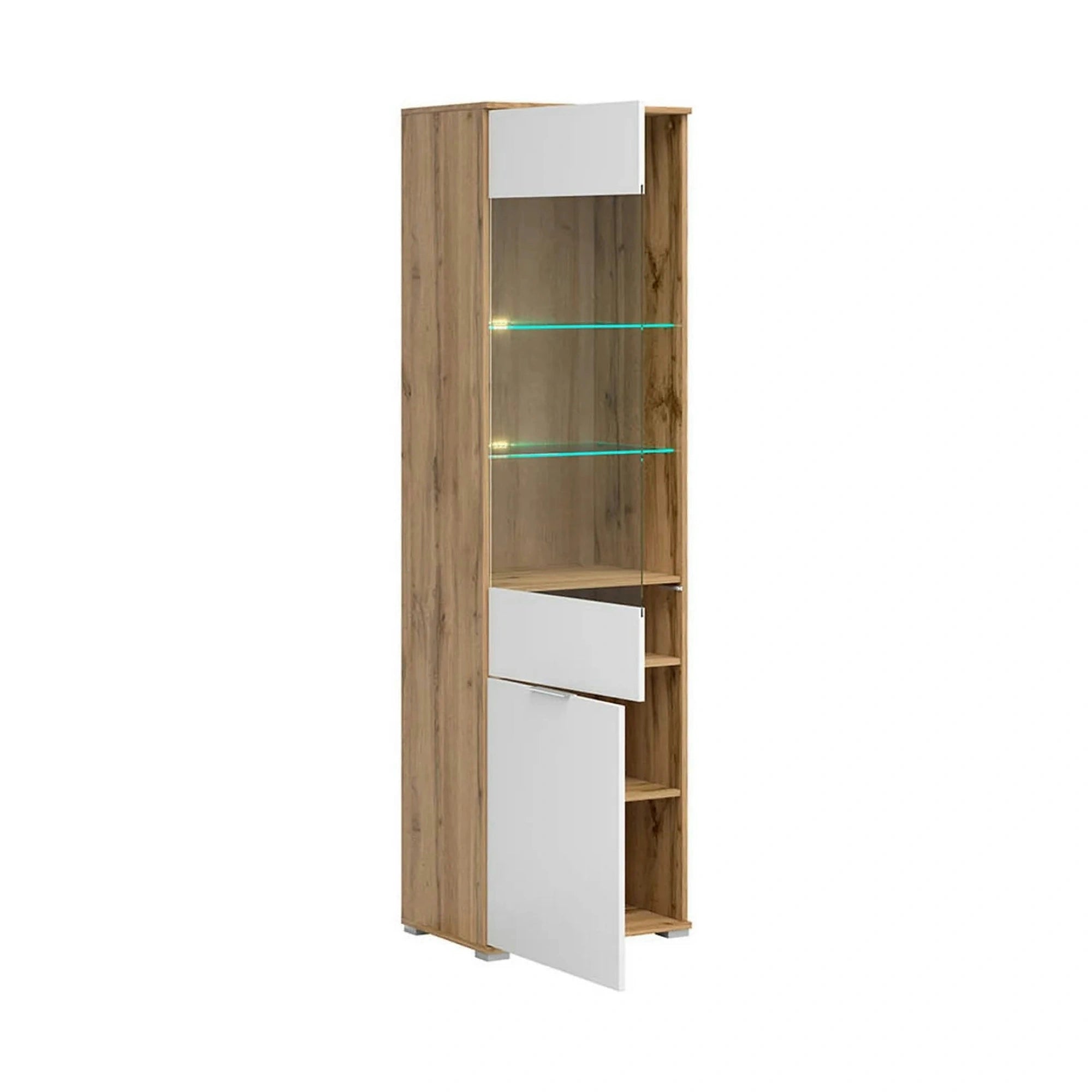 Vitrina ZELE, stejar wotan/alb lucios, PAL laminat, 56x41x195 cm
