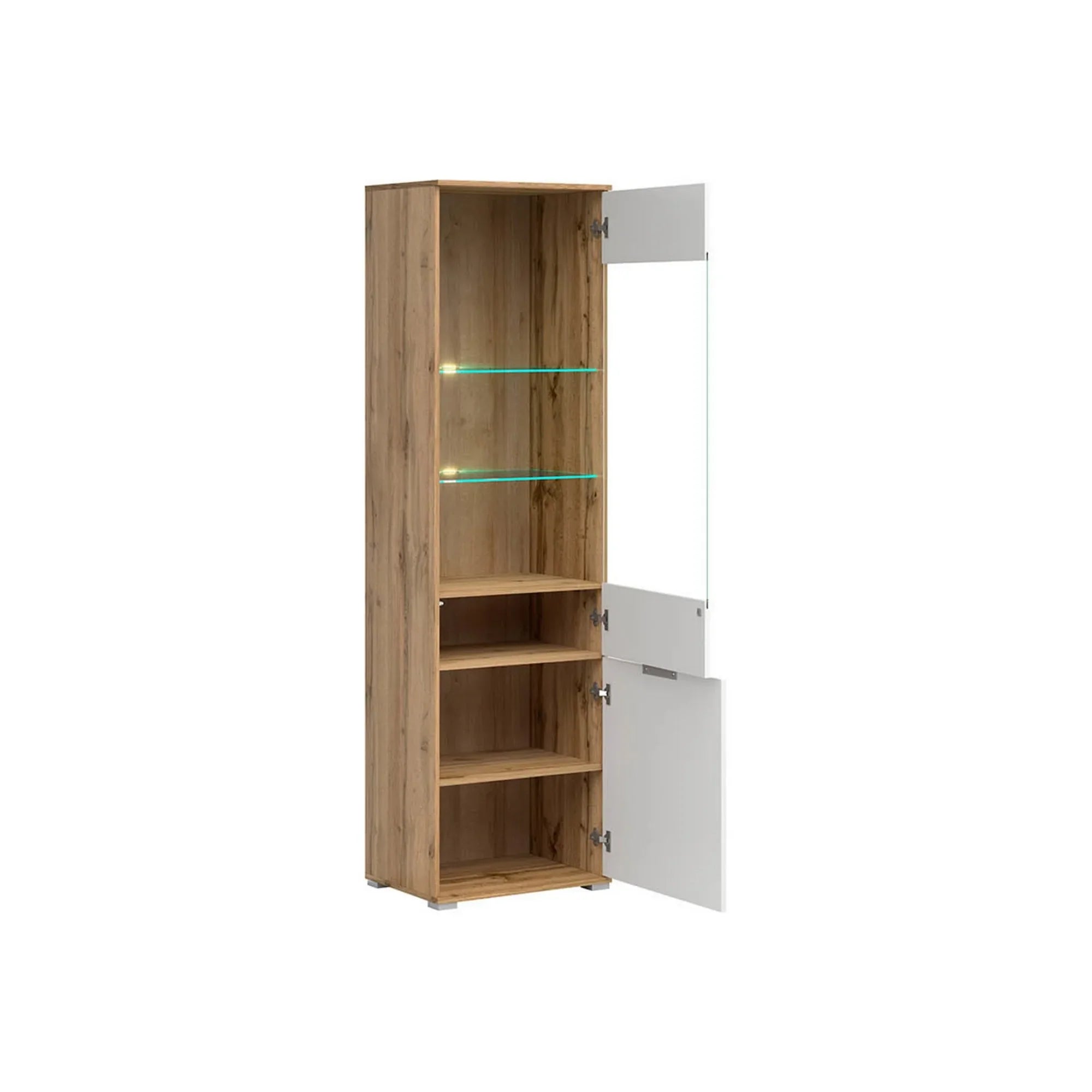 Vitrina ZELE, stejar wotan/alb lucios, PAL laminat, 56x41x195 cm