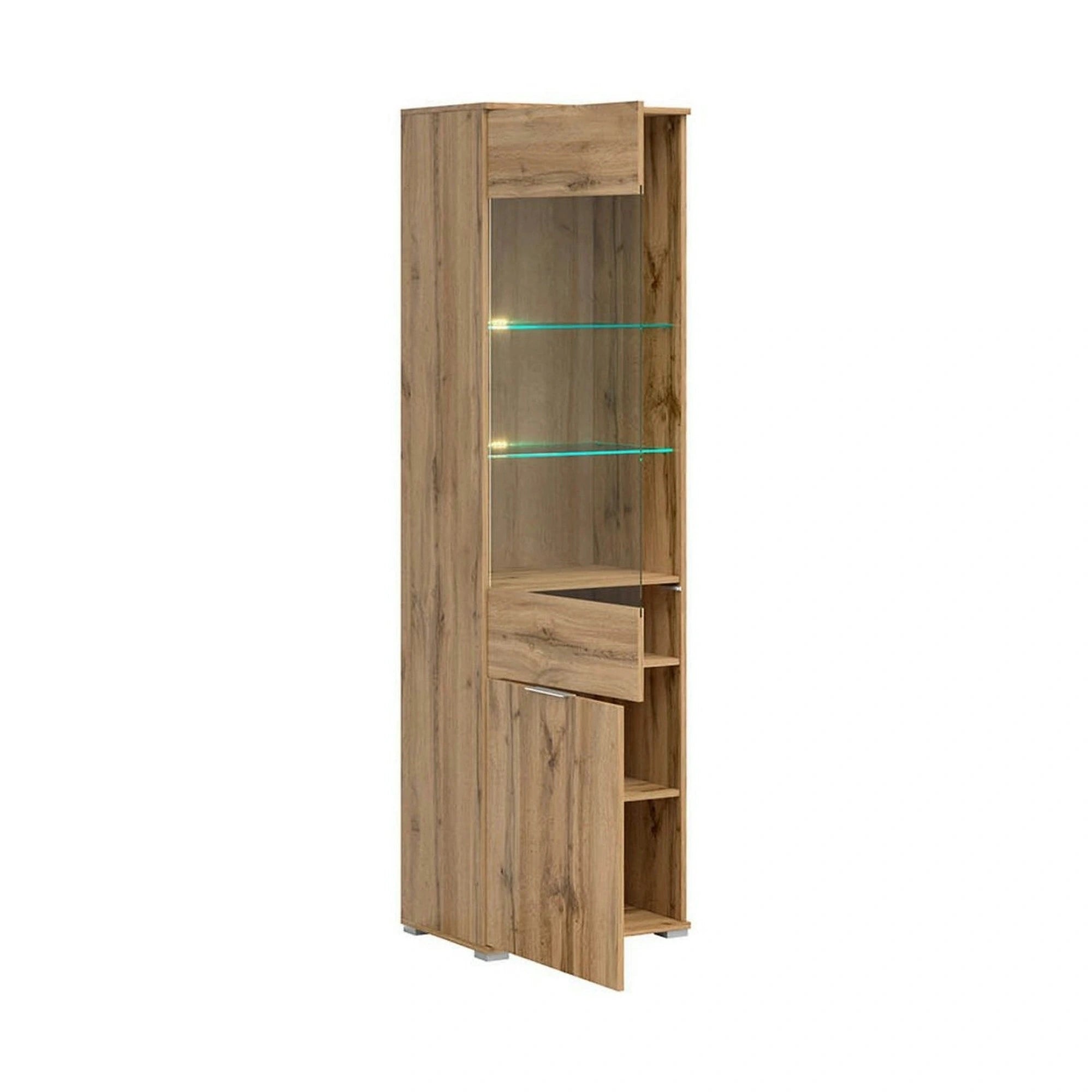 Vitrina ZELE, stejar wotan, PAL laminat, 56x41x195 cm