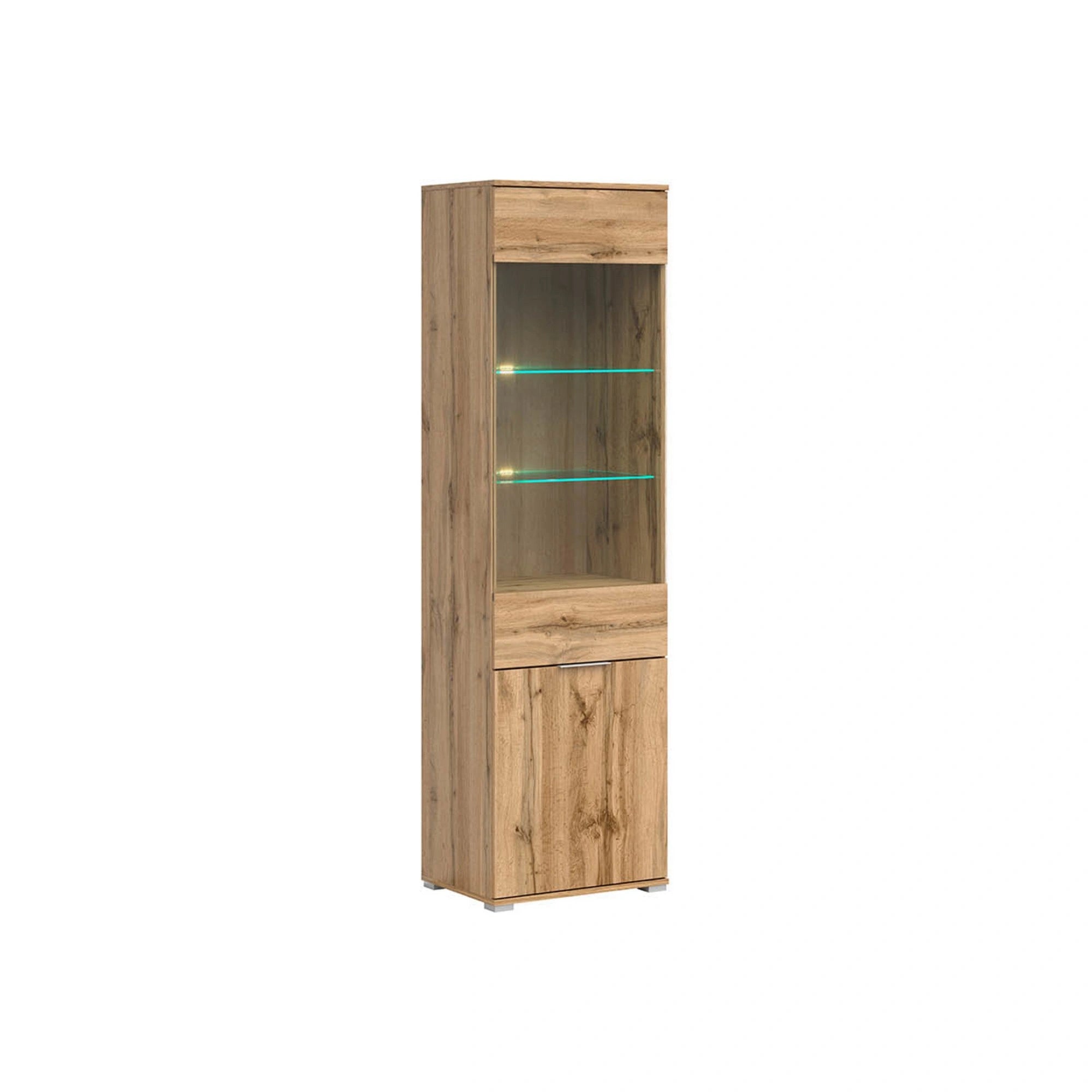 Vitrina ZELE, stejar wotan, PAL laminat, 56x41x195 cm