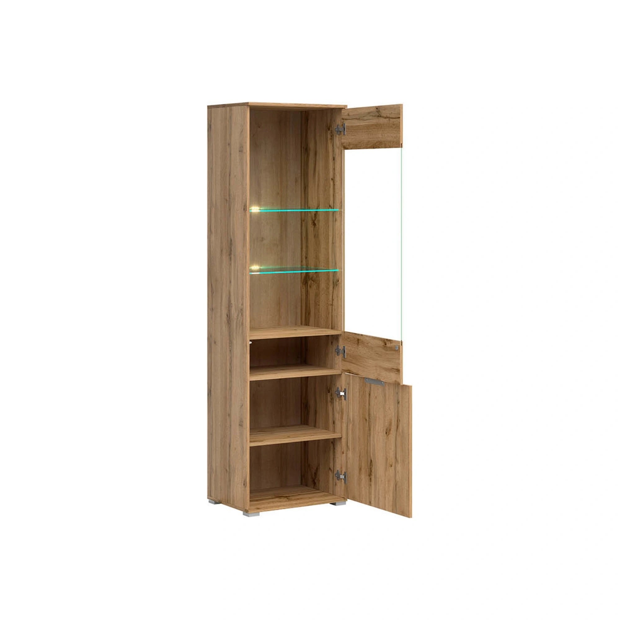 Vitrina ZELE, stejar wotan, PAL laminat, 56x41x195 cm