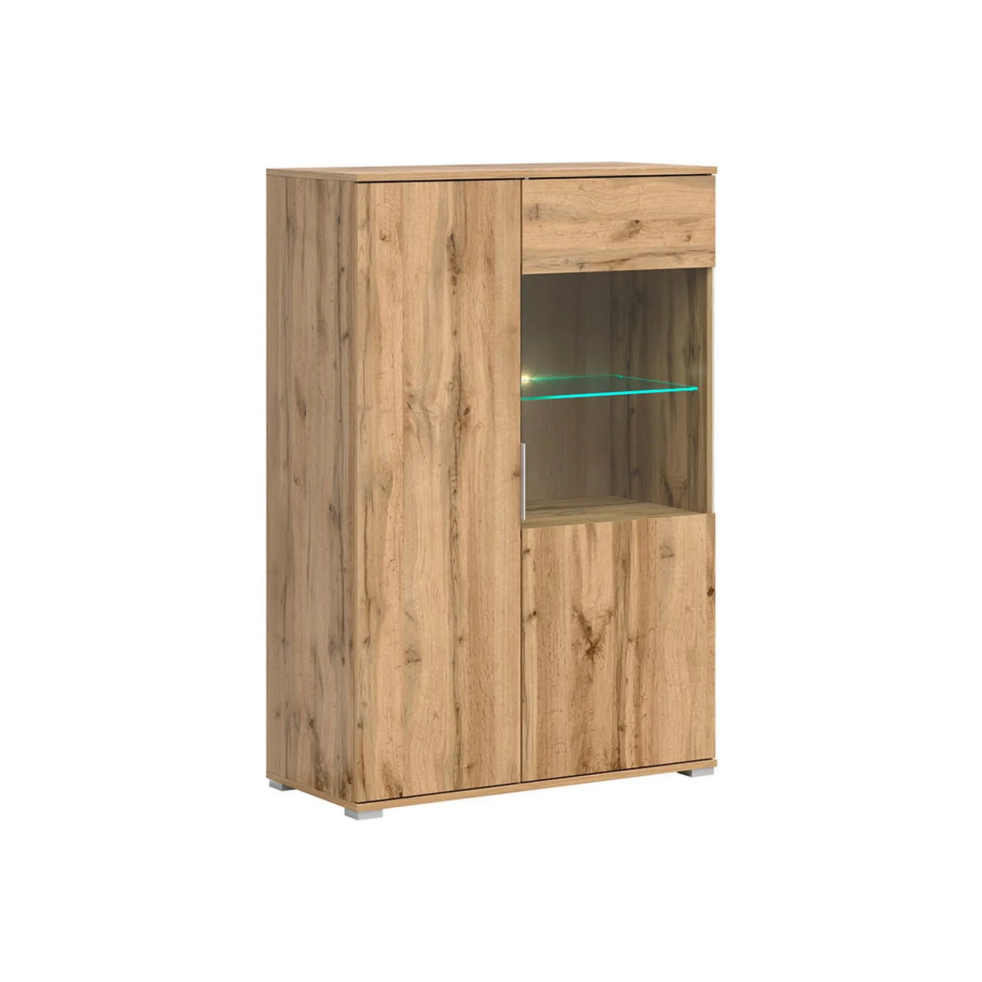 Vitrina ZELE, stejar wotan, PAL laminat/sticla, 90x41x133 cm