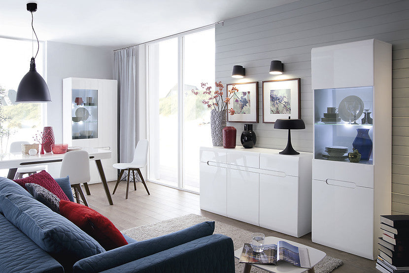 Vitrina AZTECA TRIO, alb, PAL/sticla, cu iluminare LED, 90x41x193 cm