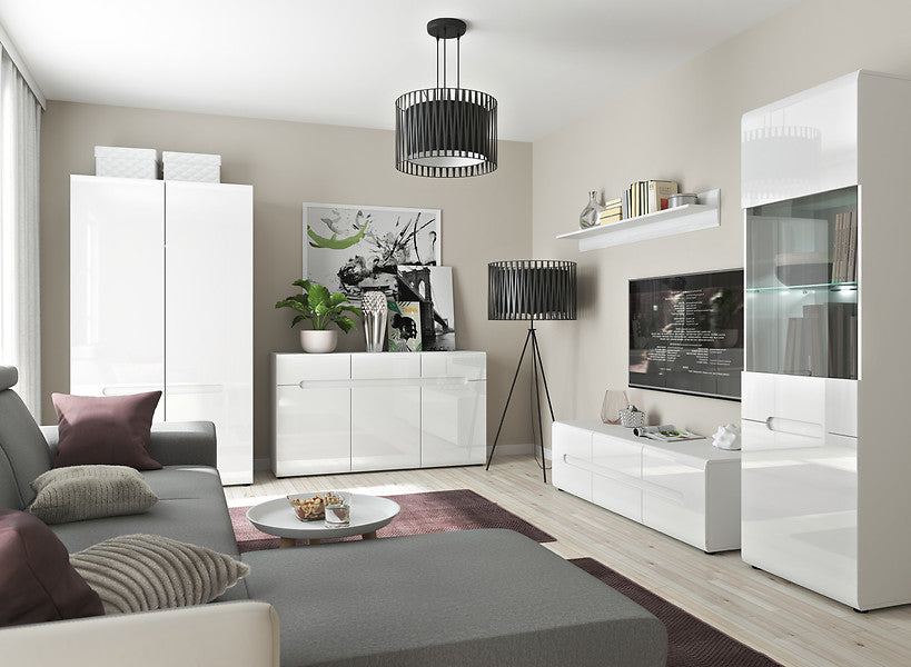 Vitrina AZTECA TRIO, alb, PAL/sticla, cu iluminare LED, 90x41x193 cm