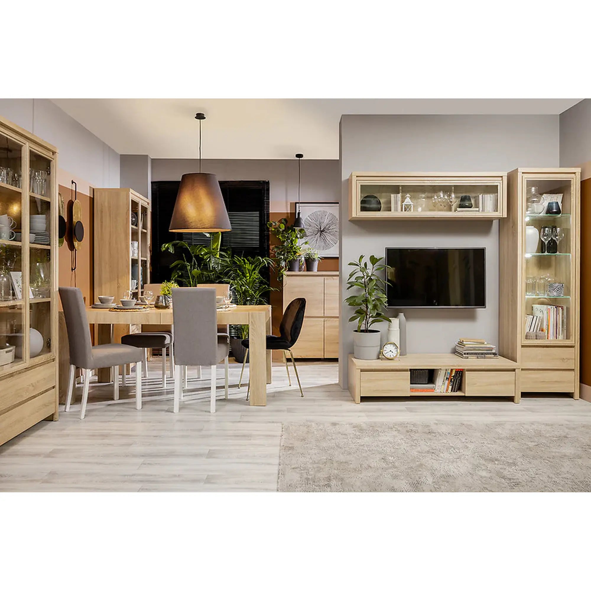Vitrina KASPIAN, stejar sonoma, PAL/sticla, 56x41x201 cm