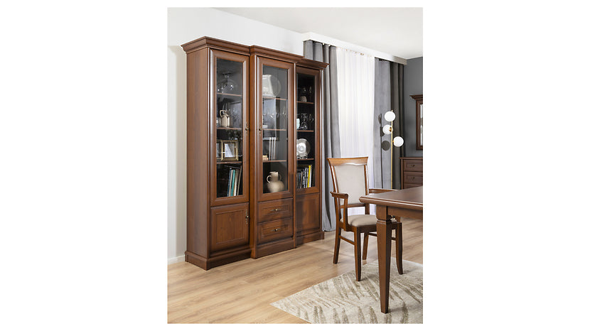 Vitrina KENT, castan, PAL/sticla securizata, 168x43/50x205 cm