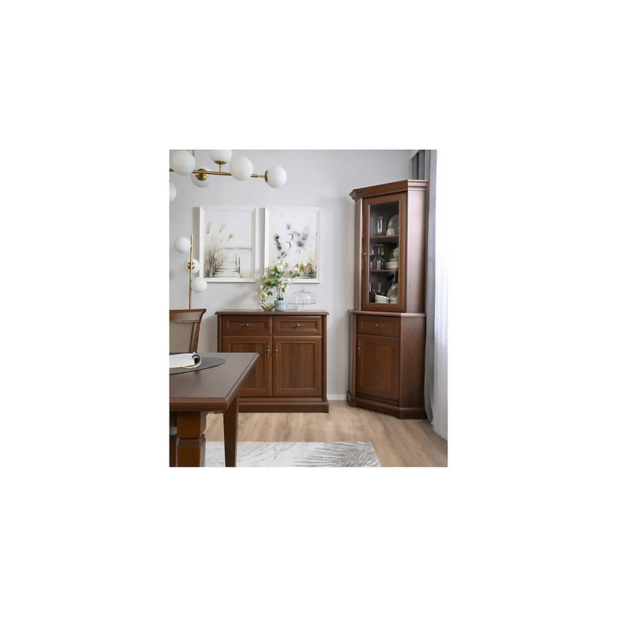 Vitrina KENT stanga, castan, PAL/sticla securizata, 71x43x205 cm