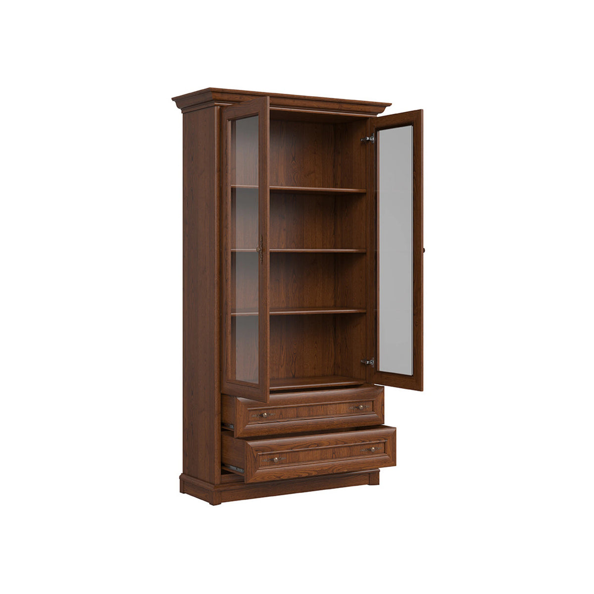 Vitrina pentru living KENT, castan, PAL/sticla securizata, 110x43x205 cm