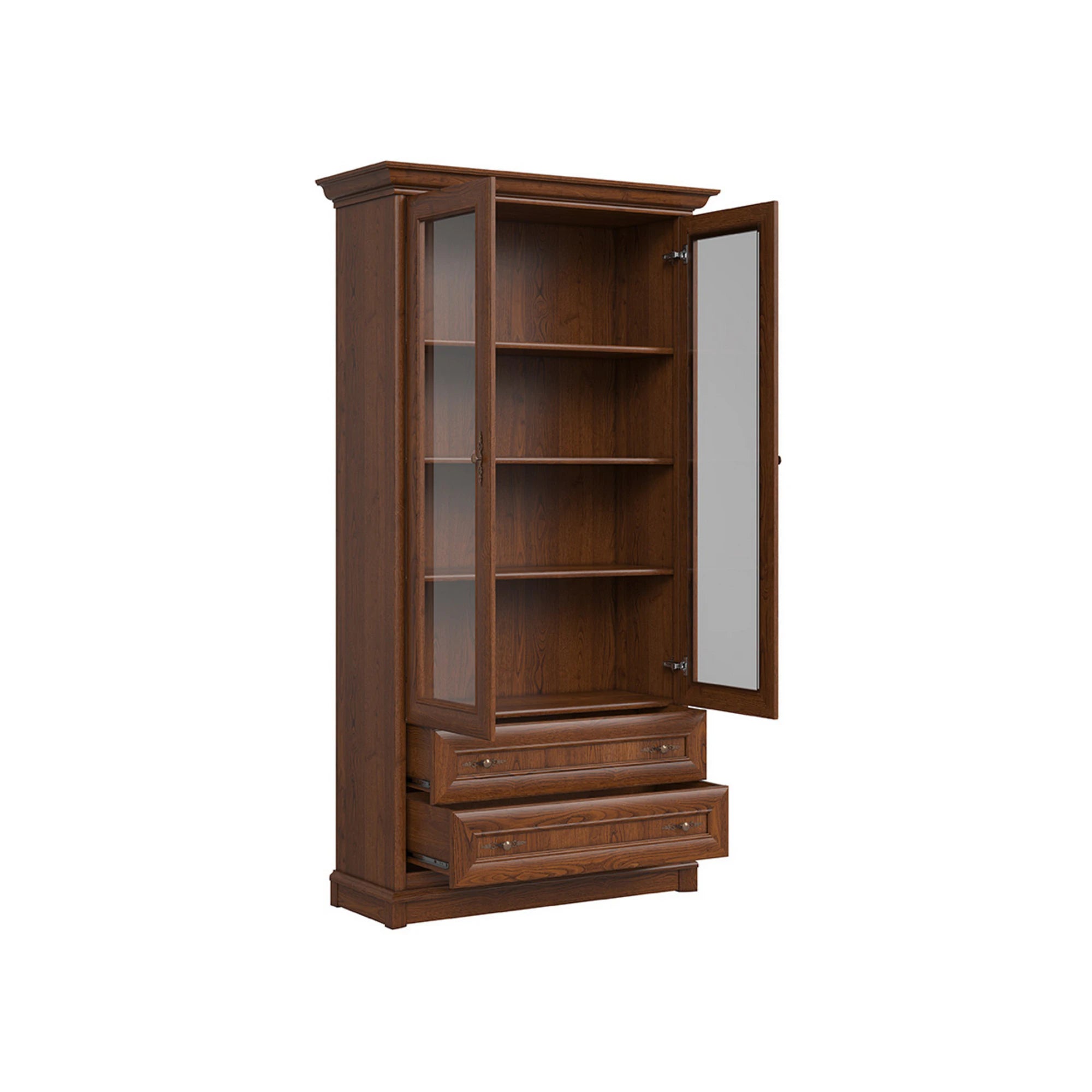 Vitrina pentru living KENT, castan, PAL/sticla securizata, 110x43x205 cm