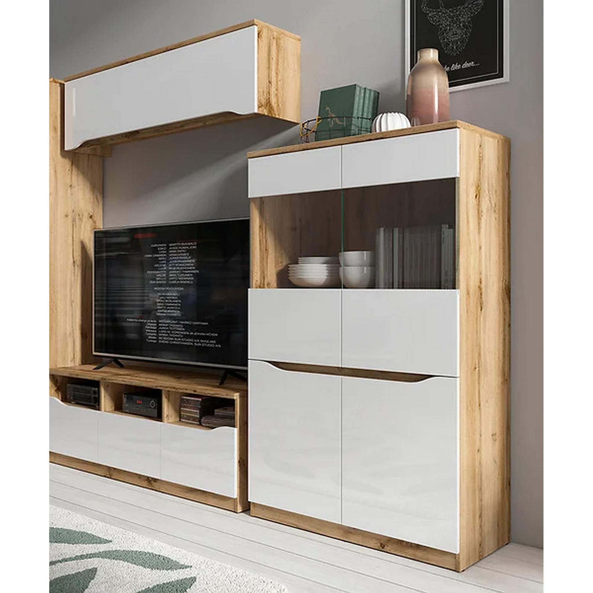 Dulap NUIS, alb lucios/stejar, PAL, 40x90x143 cm