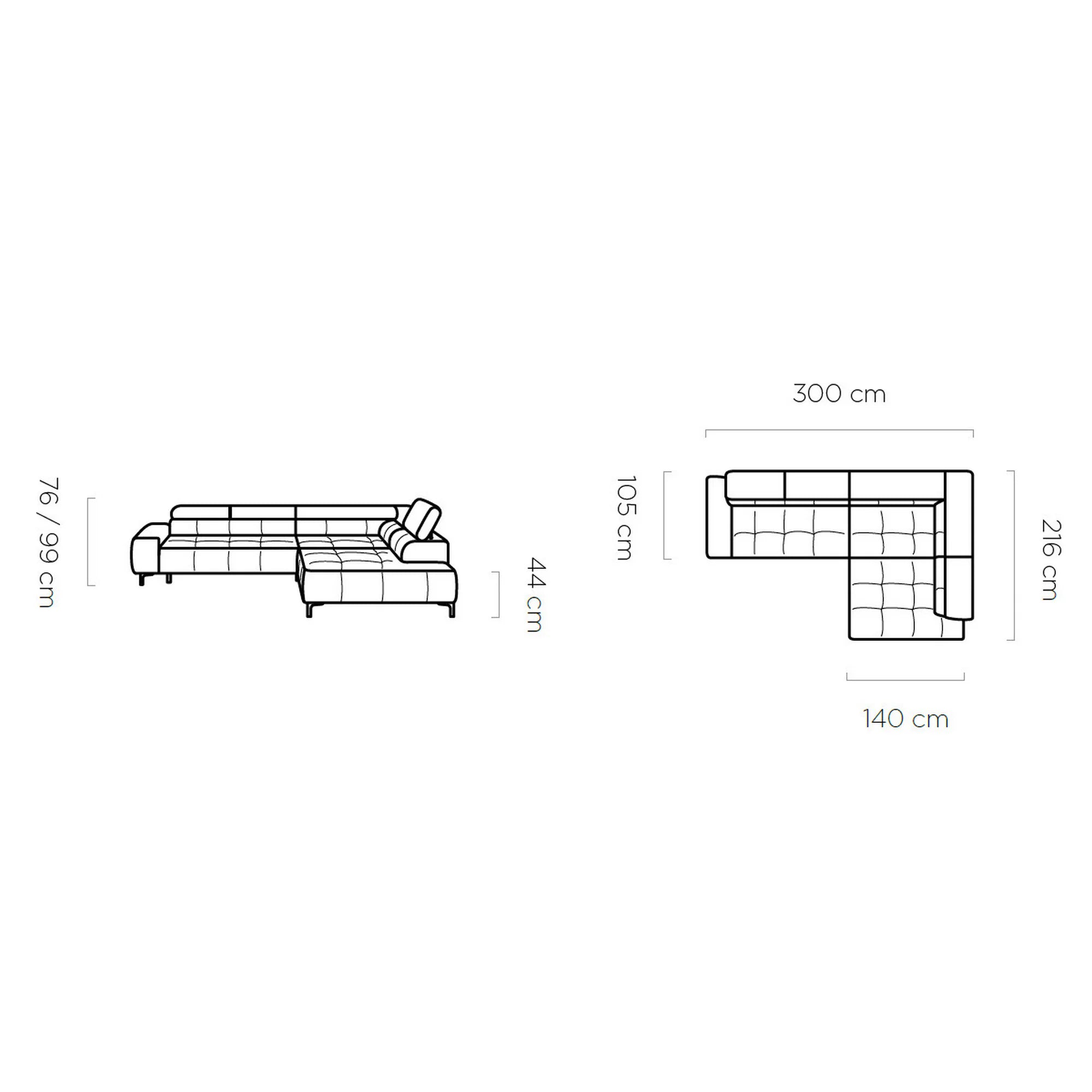 Coltar PLAZA L, sezlong dreapta, stofa catifelata rosu - Vogue 7, Gama Premium, cu reglaj electric si tetiere reglabile, 300x216x99 cm