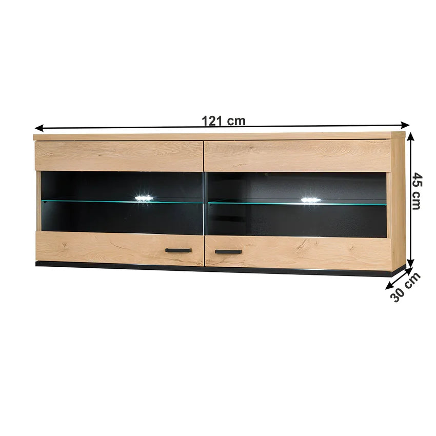 Vitrina SIRAN TYP 9, stejar lefkas, DTD laminat, 121x30x45 cm