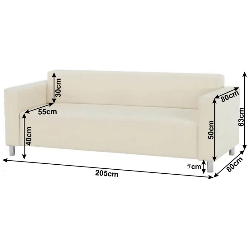 Canapea fixa HOMKER, 3 locuri, piele ecologică bej, 205x63x80 cm