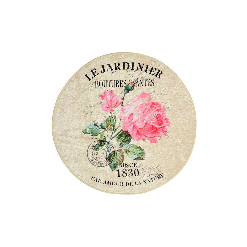 Covoras de baie Jardiner DJT, 100 cm, forma rotunda, bej/roz