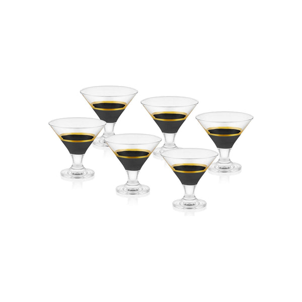 Set 6 cupe pentru inghetata GLW0005, negru/auriu, sticla 100%, 9x8x8 cm