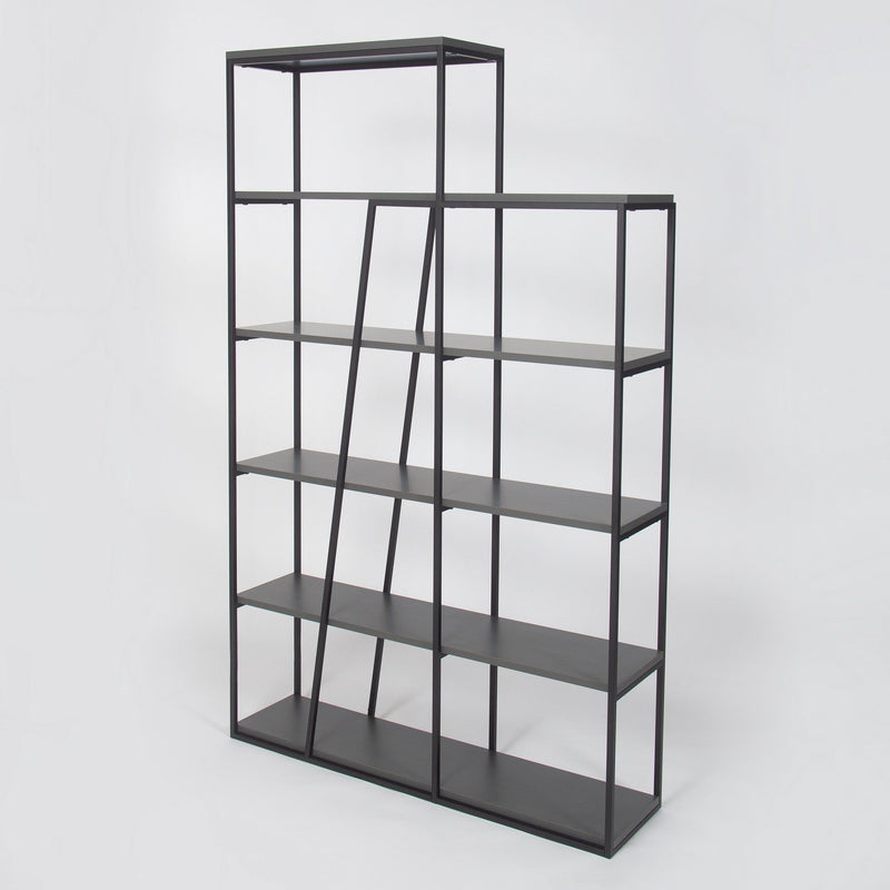 Biblioteca Kitaplik, gri antracit/negru, PAL/metal 110X29X178 cm