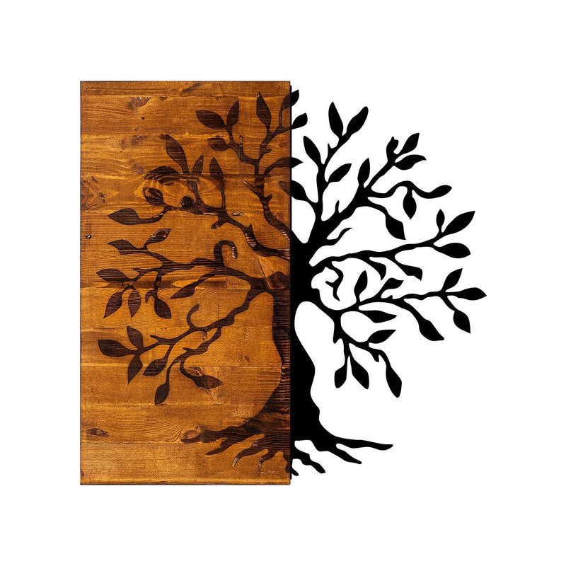 Decoratiune perete Agac, lemn/metal, model arbore, 58 x 58 cm