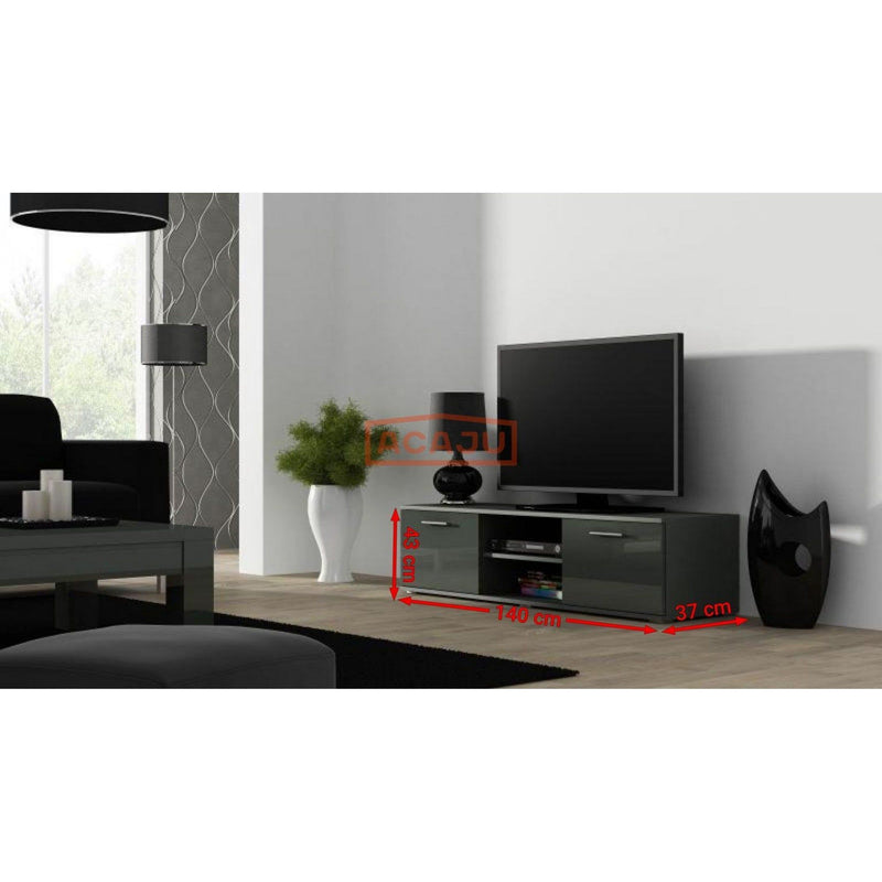 Comoda TV cu 2 usi si 2 spatii depozitare Soho RTV, negru/alb, 140x43x37 cm