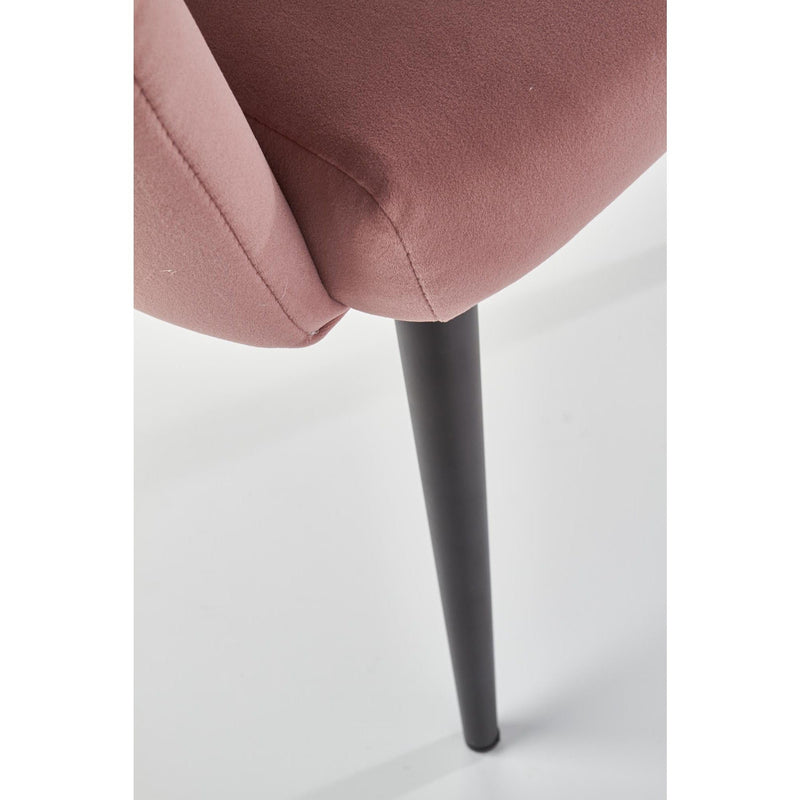 Scaun tapitat K410, roz/negru, stofa catifelat/metal, 65x62x85 cm