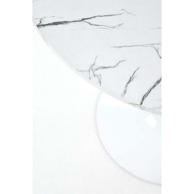 Masa rotunda Denver, alb cu efect de marmura/alb, MDF/otel, 80x80x73 cm
