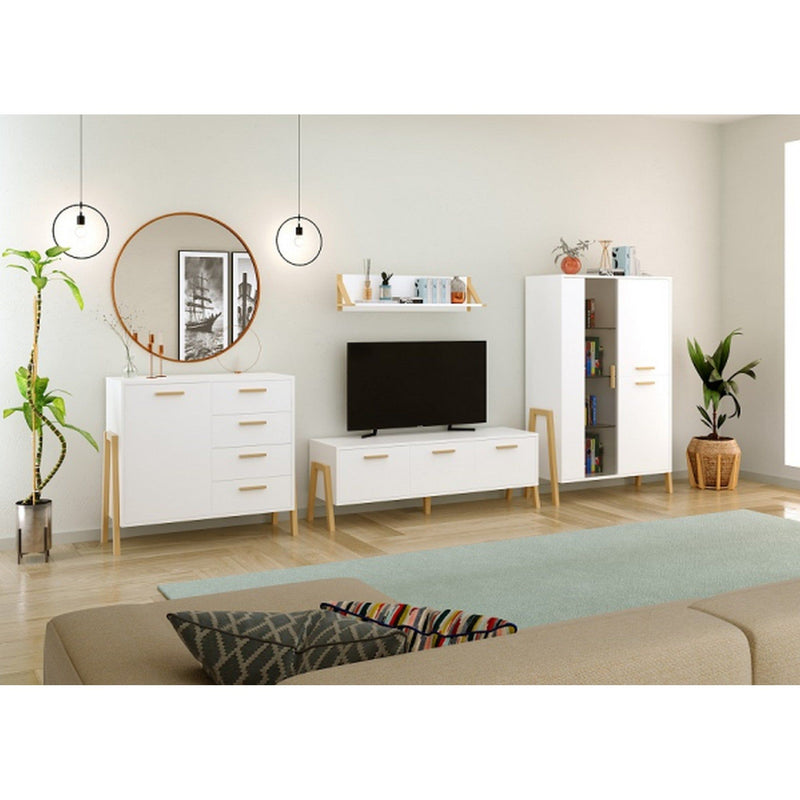 Comoda TV BELLE, lemn alb, 159.5x41x49 cm