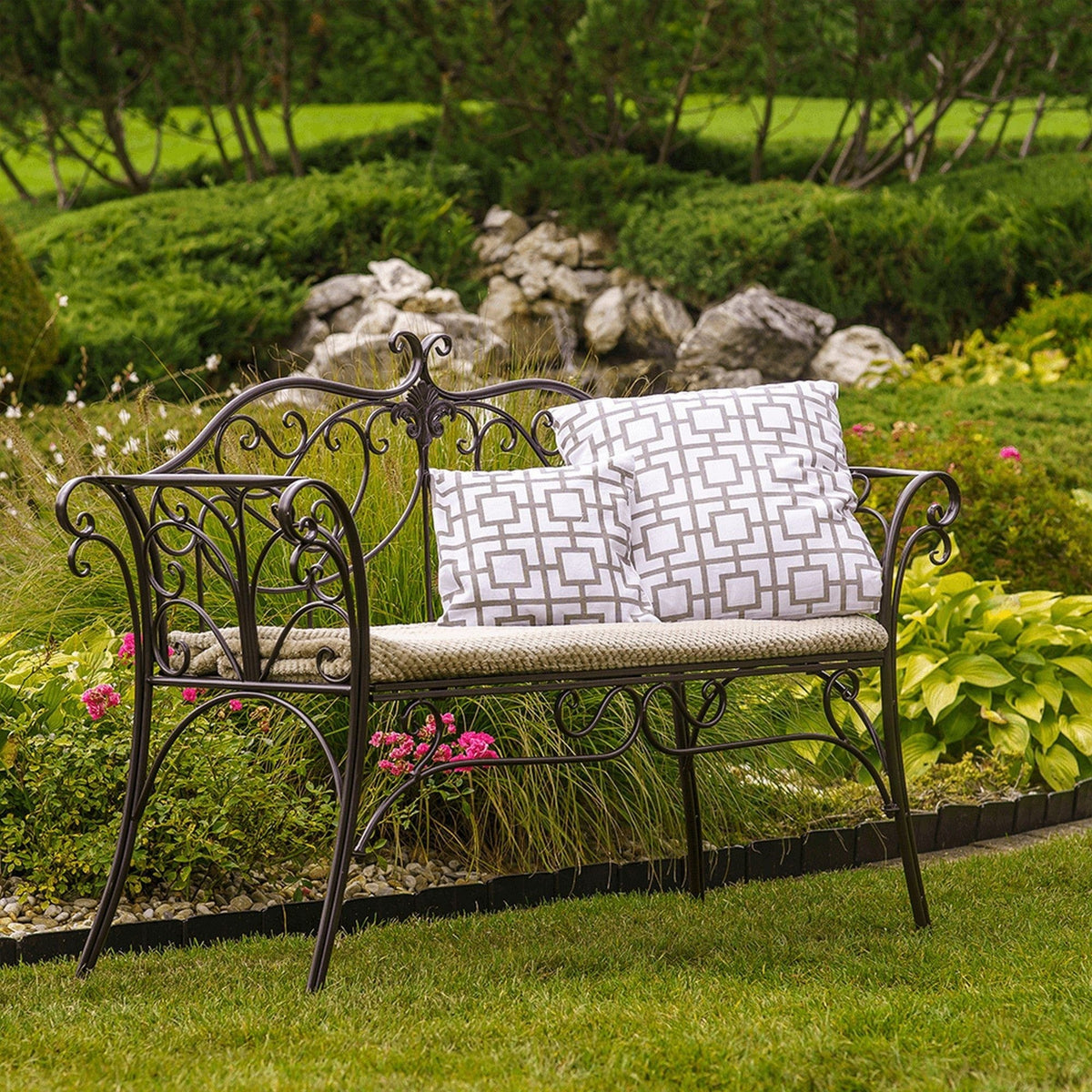 Banca gradina ETELIA, maro, metal, 131x49x89 cm