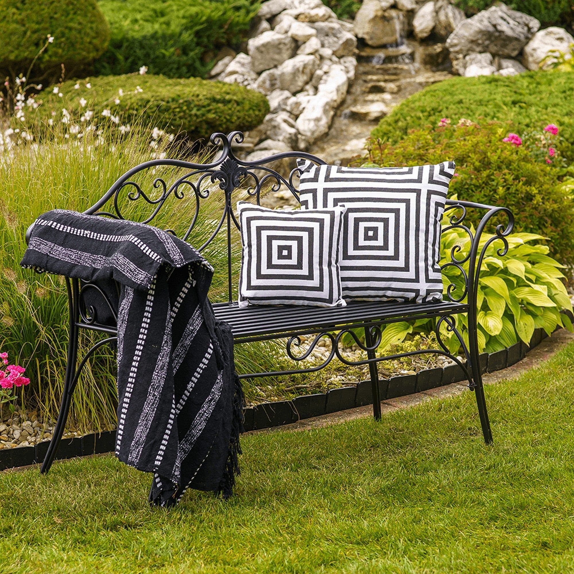 Banca gradina ETELIA, negru, metal, 131x49x89 cm