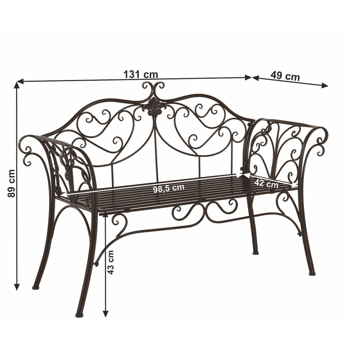 Banca gradina ETELIA, negru, metal, 131x49x89 cm