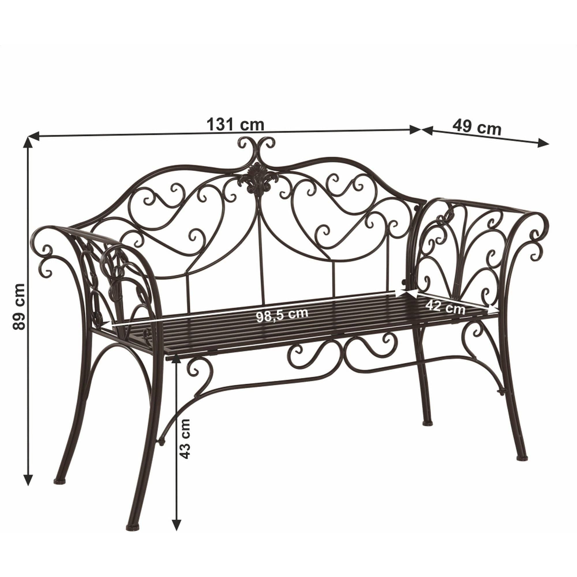 Banca gradina ETELIA, negru, metal, 131x49x89 cm