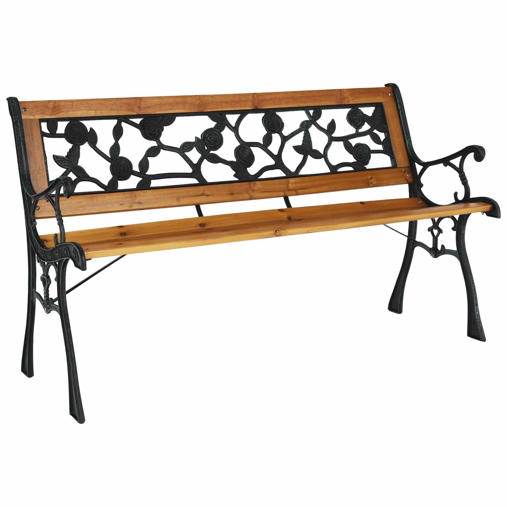 Banca gradina FAIZA, negru/nuc, metal/lemn, 126x52x73 cm