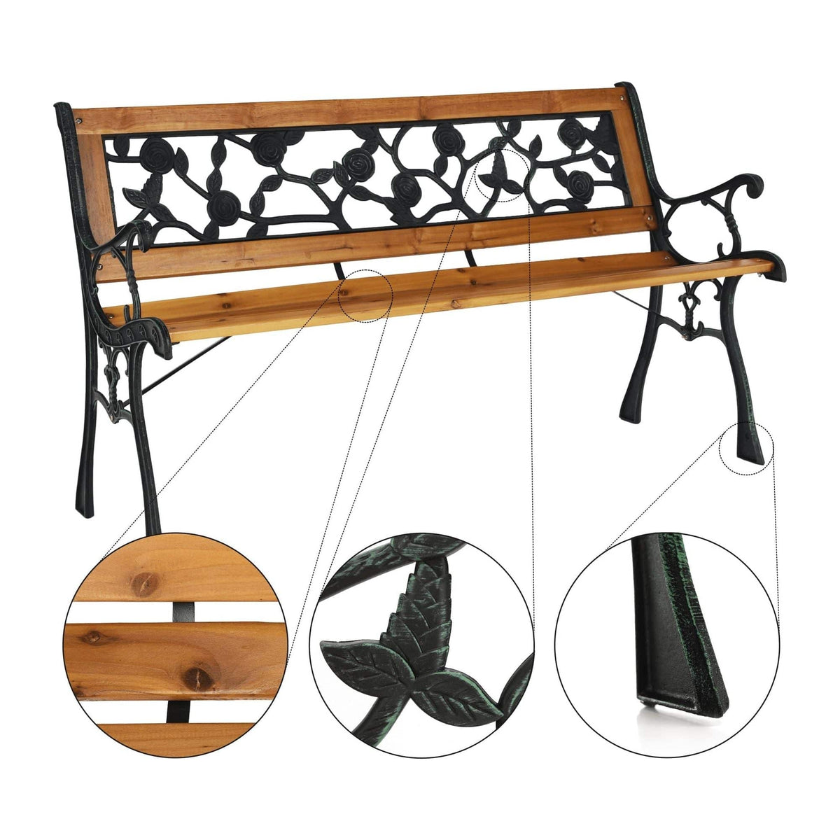 Banca gradina FAIZA, negru/nuc, metal/lemn, 126x52x73 cm