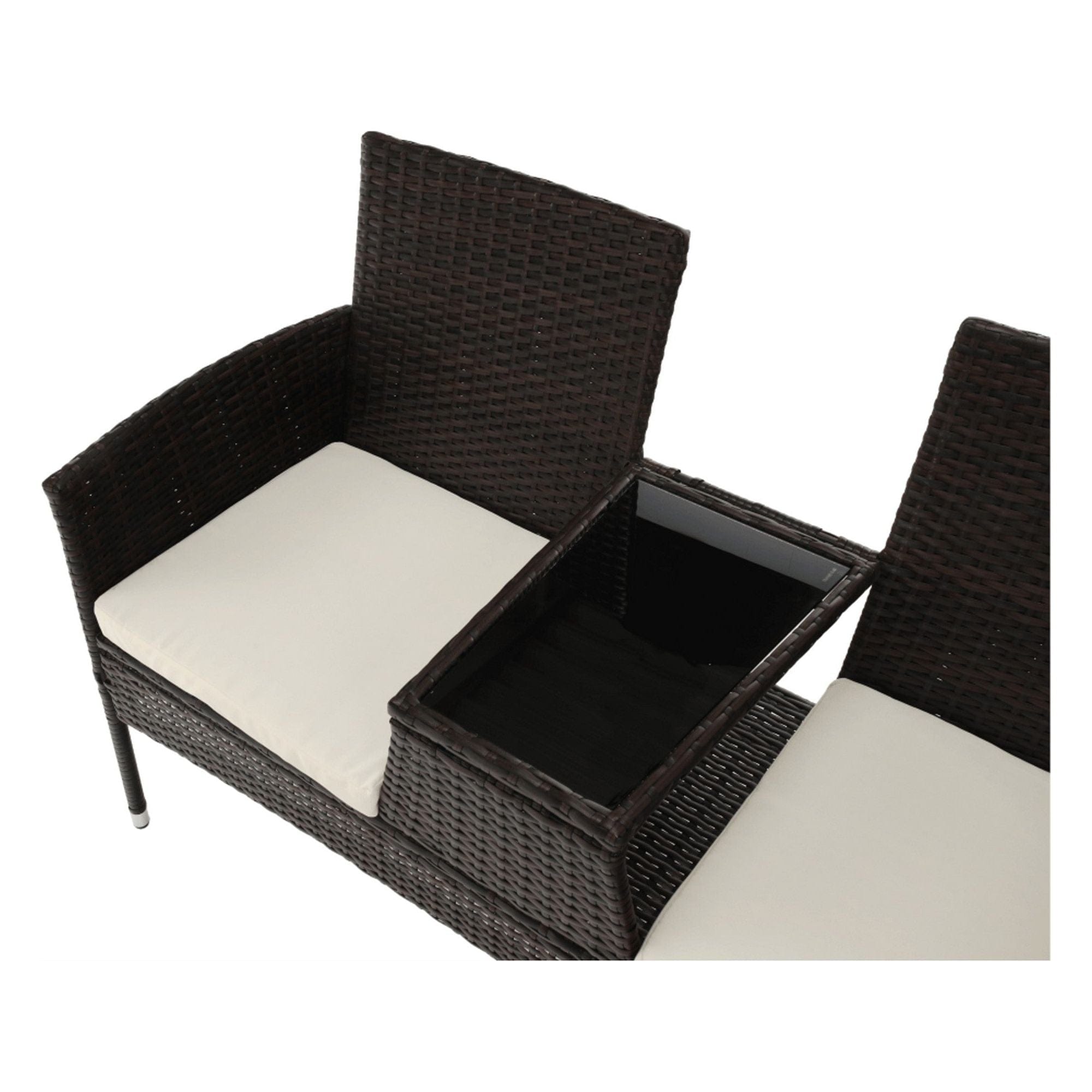 Banca gradina LALIT, maro/crem, ratan artificial/metal, 131x60x82 cm