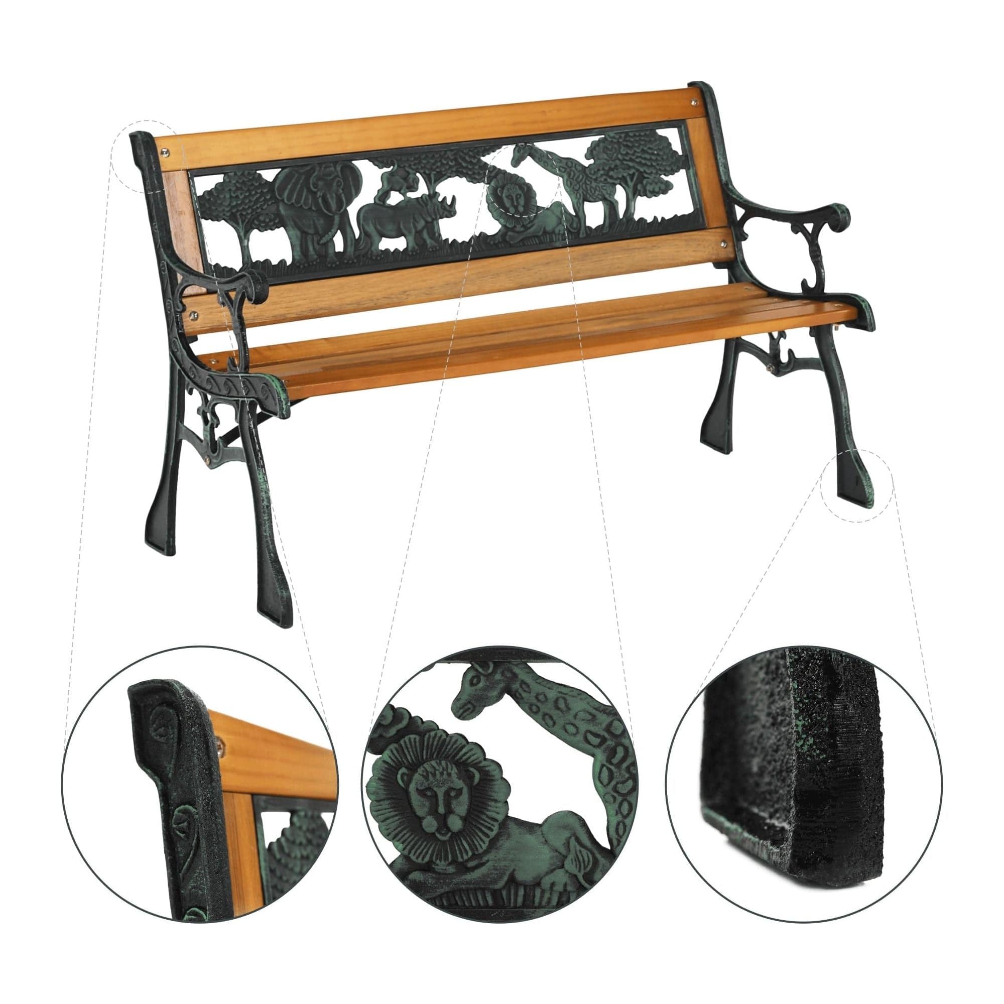 Banca gradina NADAZA, negru/stejar, lemn/metal, 82x40x48 cm