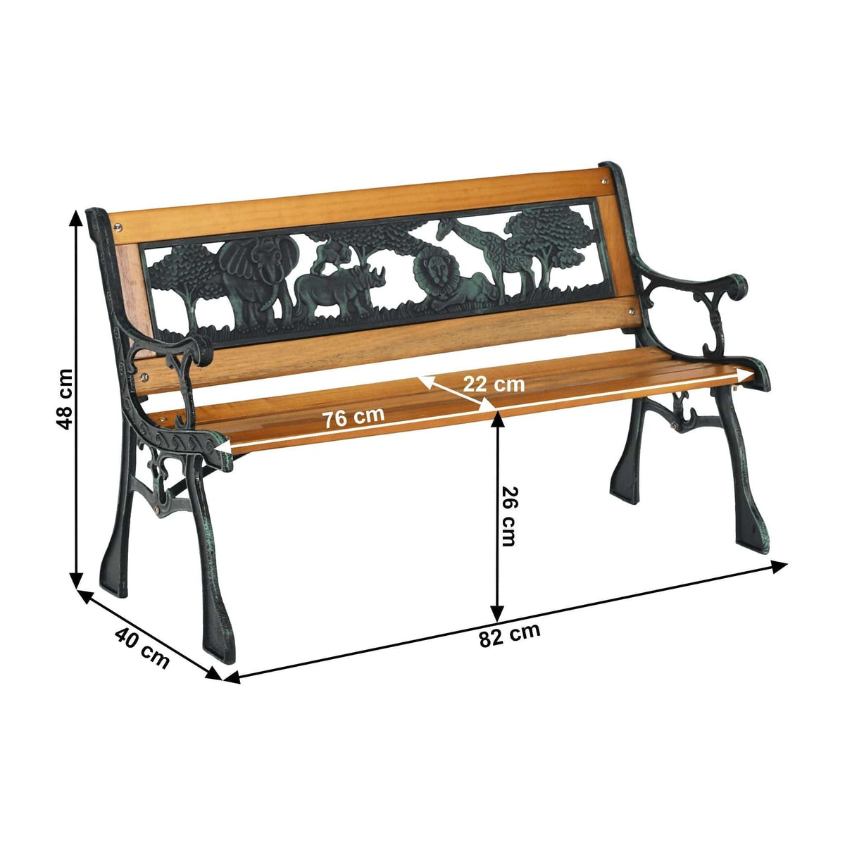 Banca gradina NADAZA, negru/stejar, lemn/metal, 82x40x48 cm