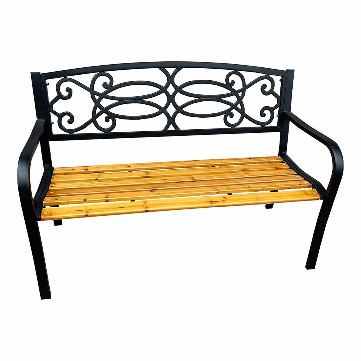 Banca gradina ROTINA NEW, negru/stejar, metal/lemn, 127x60x85 cm