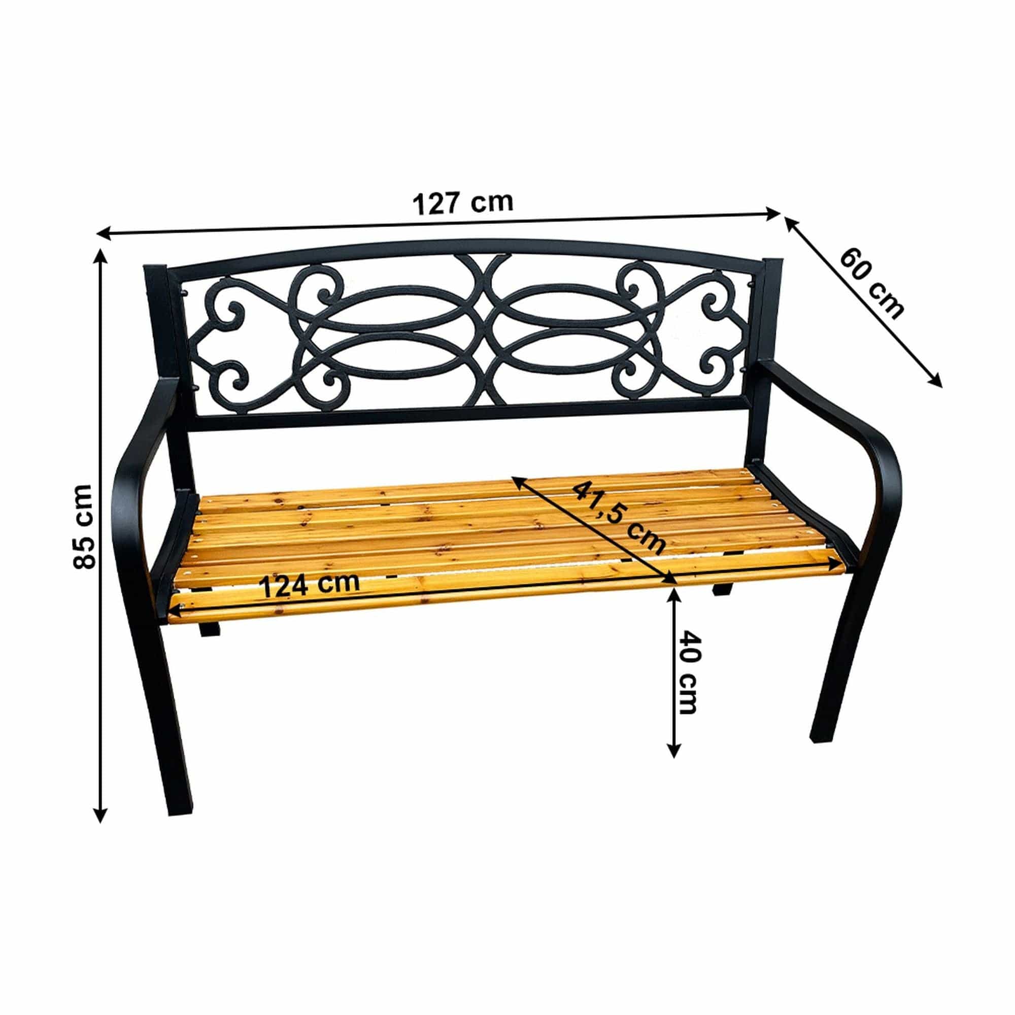 Banca gradina ROTINA NEW, negru/stejar, metal/lemn, 127x60x85 cm