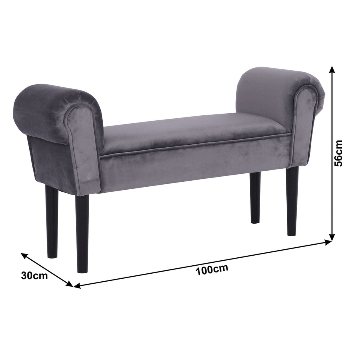 Bancheta BURDA, stofa catifelata gri inchis, 100x30x56 cm