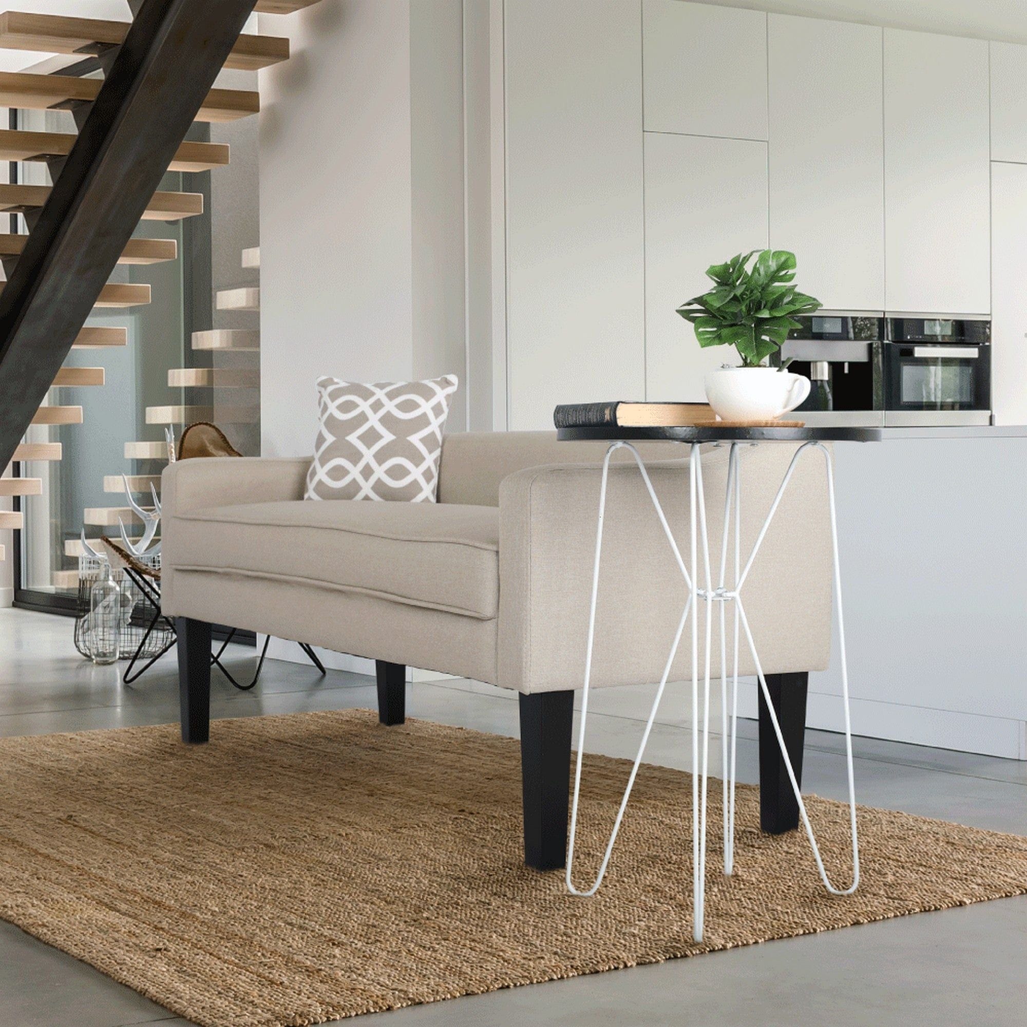 Bancheta FIRONA, stofa clasica bej, 127x57x60 cm