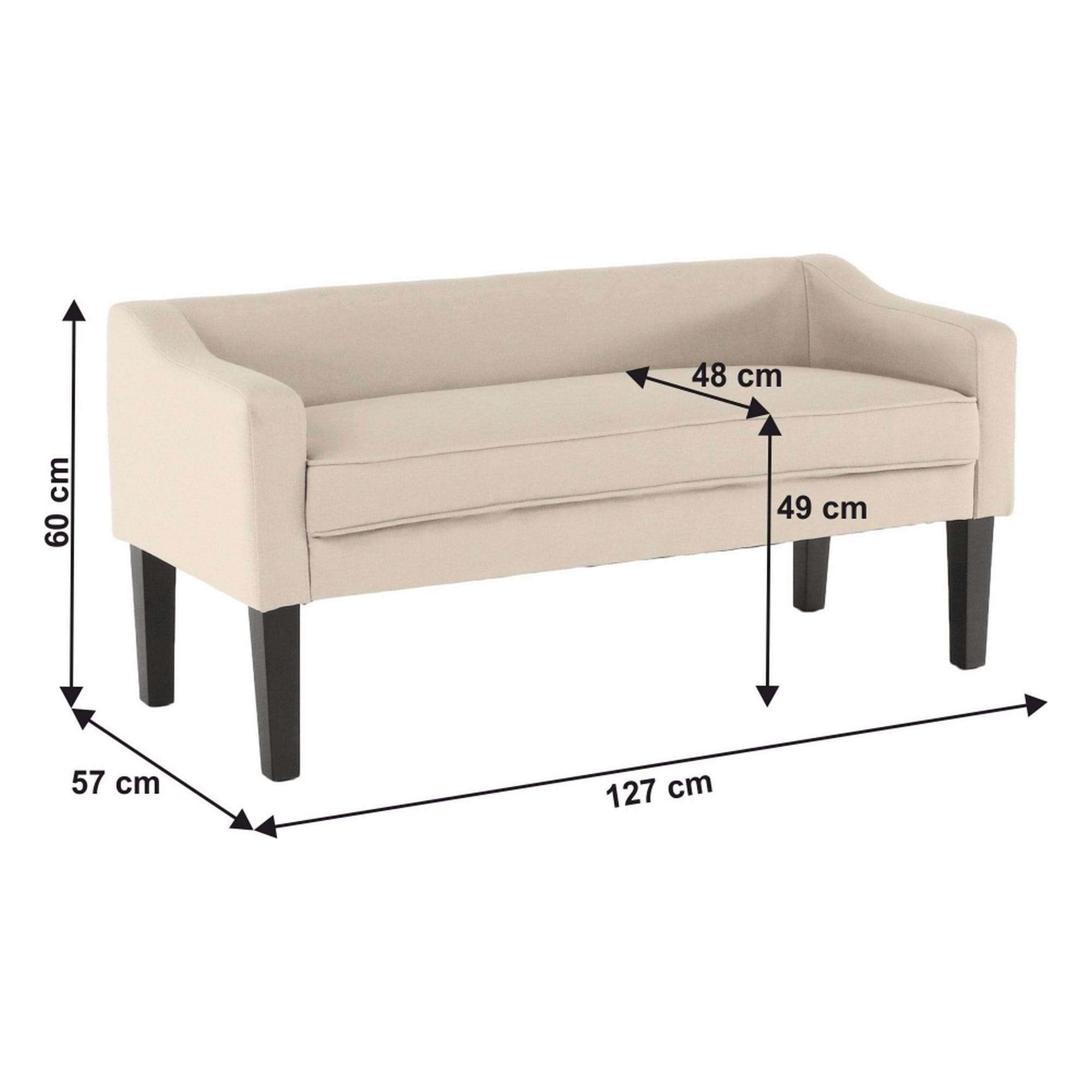 Bancheta FIRONA, stofa clasica bej, 127x57x60 cm