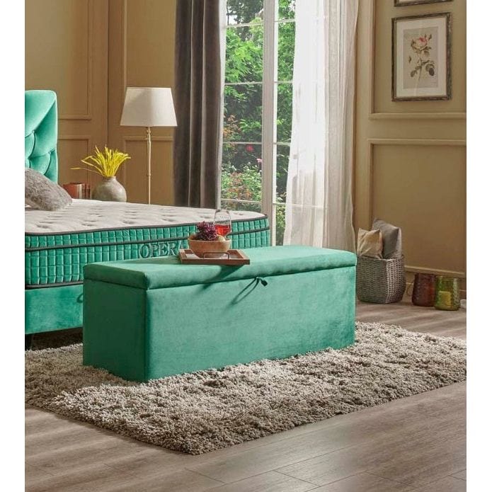 Bancheta OPERA, verde smarald, stofa catifelata, 140x45x50 cm