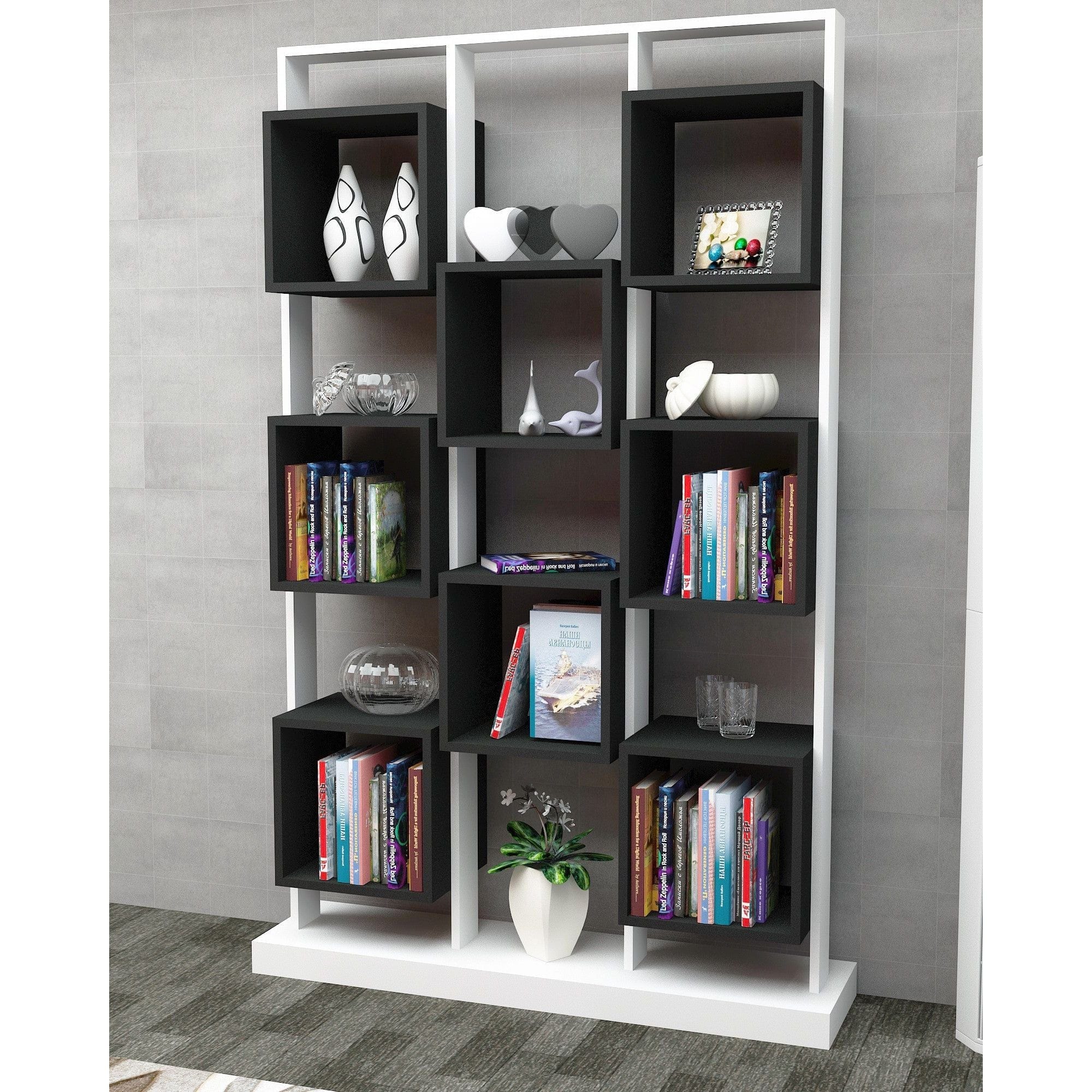 Biblioteca EDGE, alb/negru, PAL melaminat, 120x30x188 cm