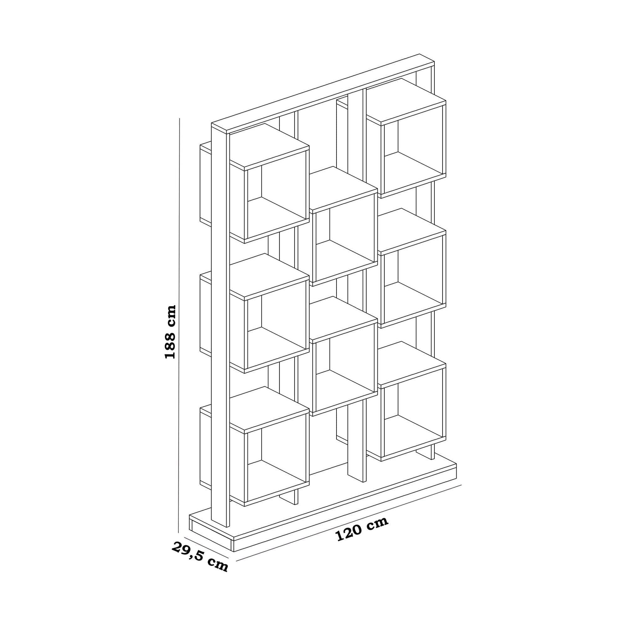 Biblioteca EDGE, alb/negru, PAL melaminat, 120x30x188 cm